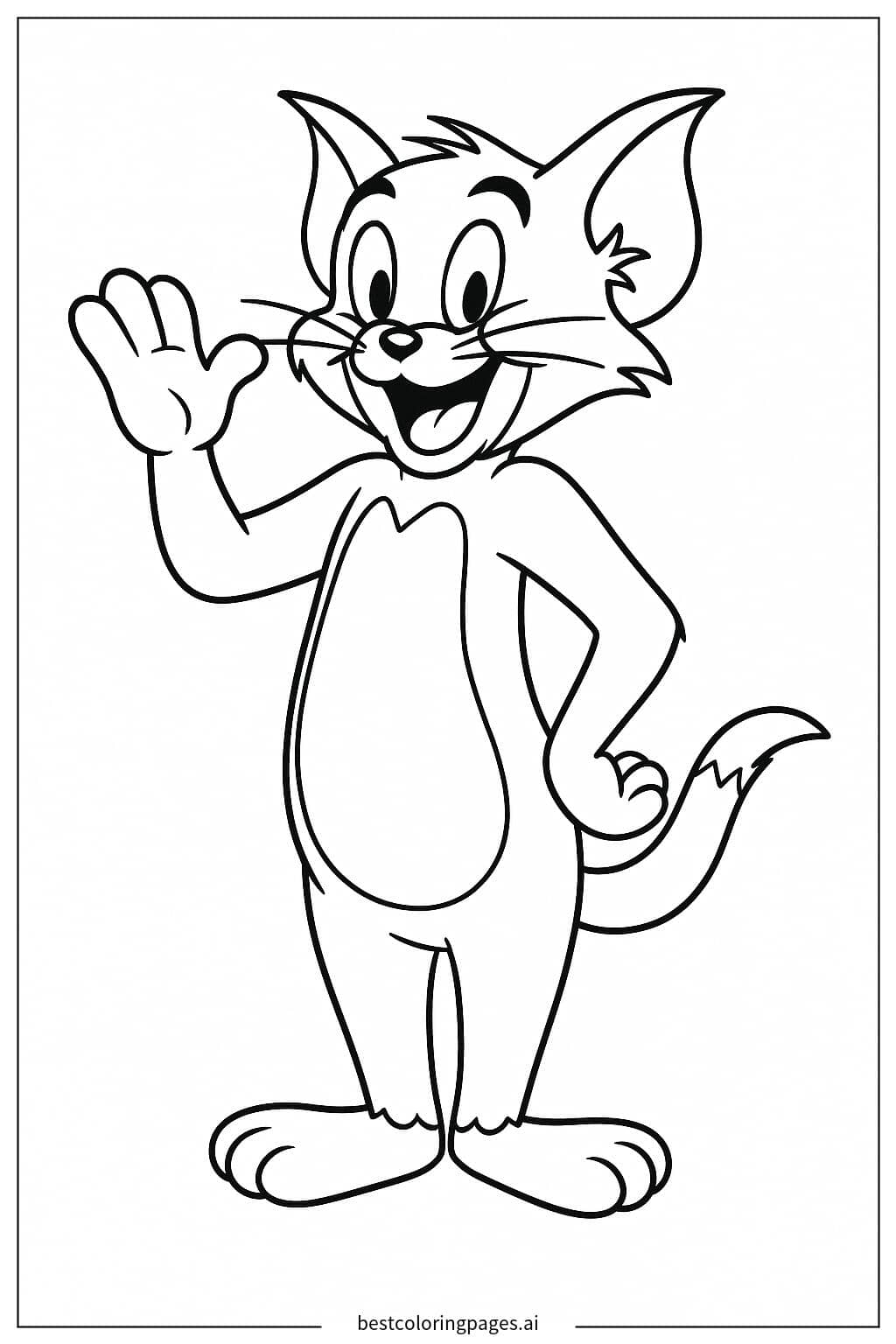 Tom Smiling and Waving Coloring Page
