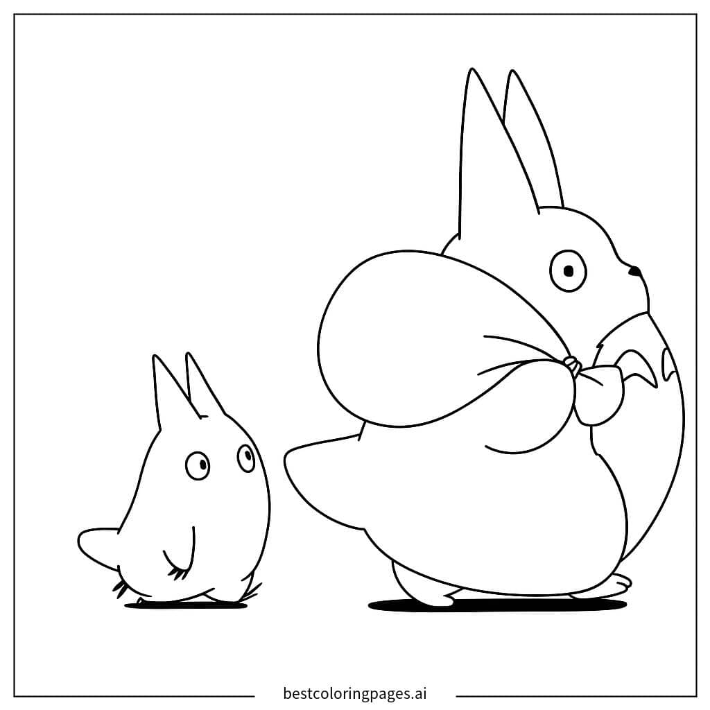 Dibujos de Totoro y su amigo caminando para Colorear