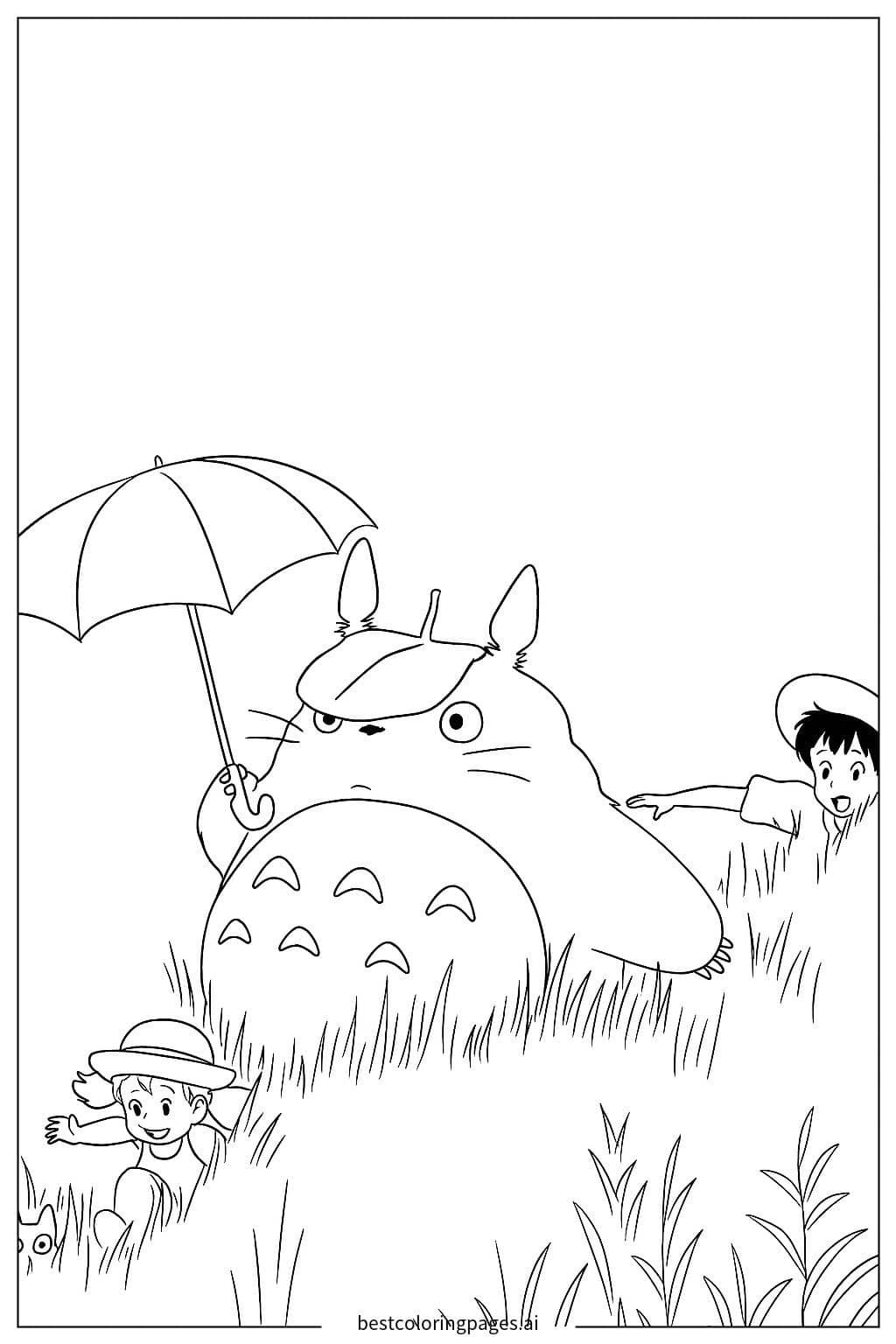Dibujos de Totoro en el Césped para Colorear