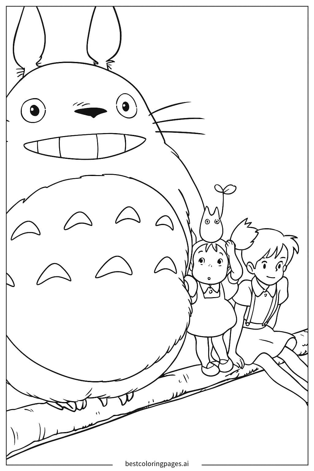 Dibujos de Totoro con dos niñas para Colorear