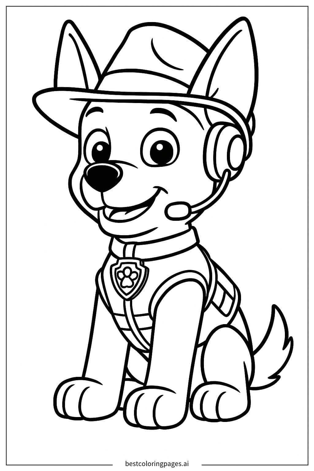 Tracker Using His Headset - Paw Patrol Coloring Page Coloring Page