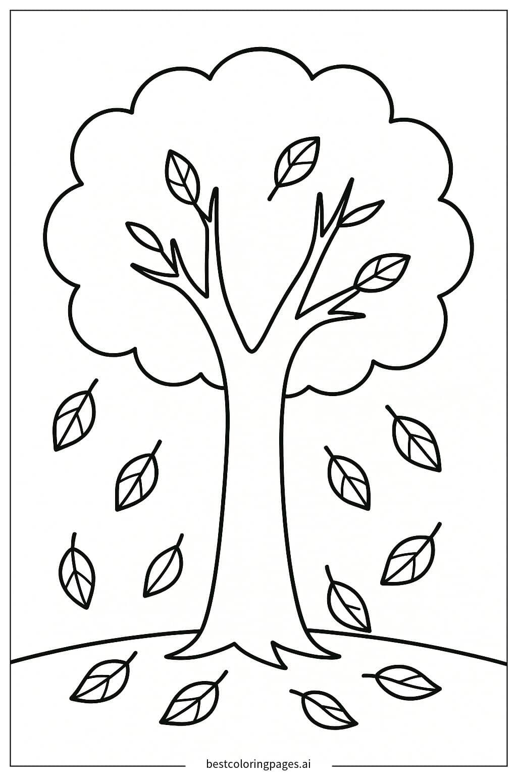 Tree with Falling Leaves Coloring Page