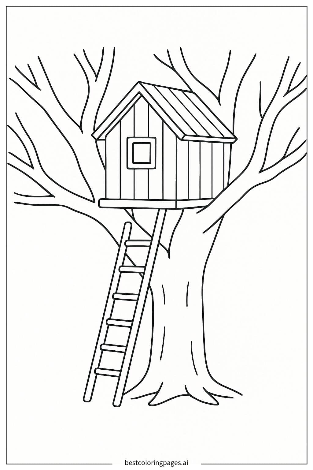 Treehouse in a Big Tree Coloring Page