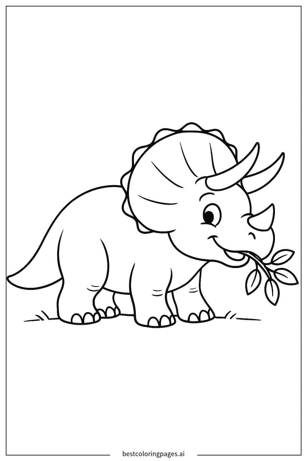 Triceratops Munching on Leaves Coloring Page