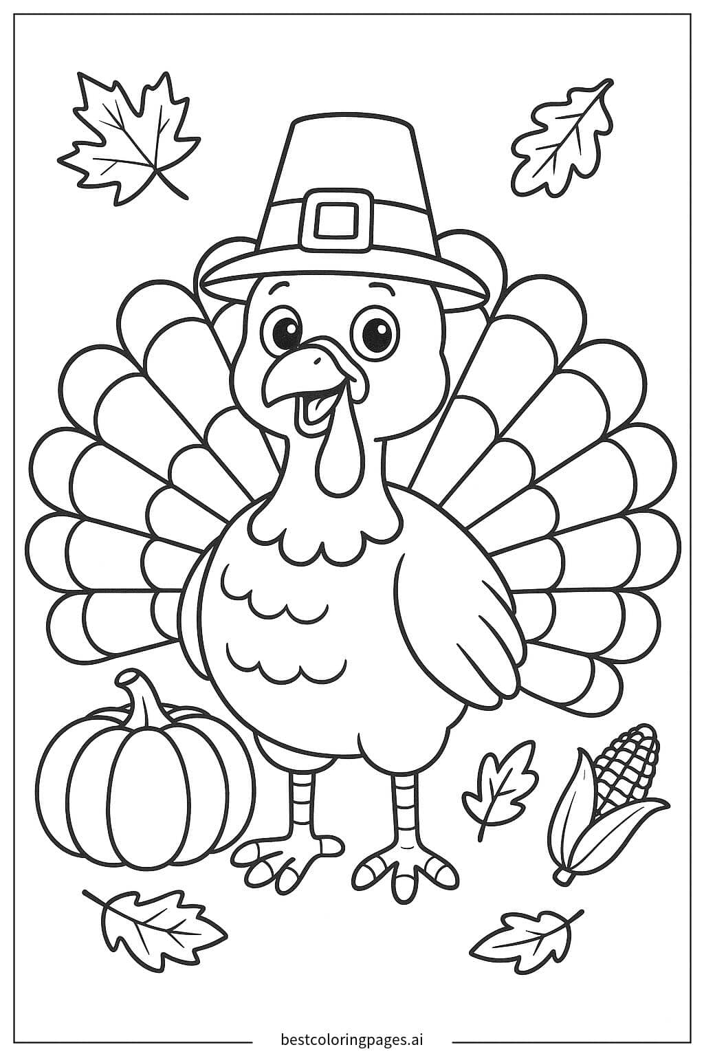 Thanksgiving Turkey with Pilgrim Hat Coloring Page Coloring Page