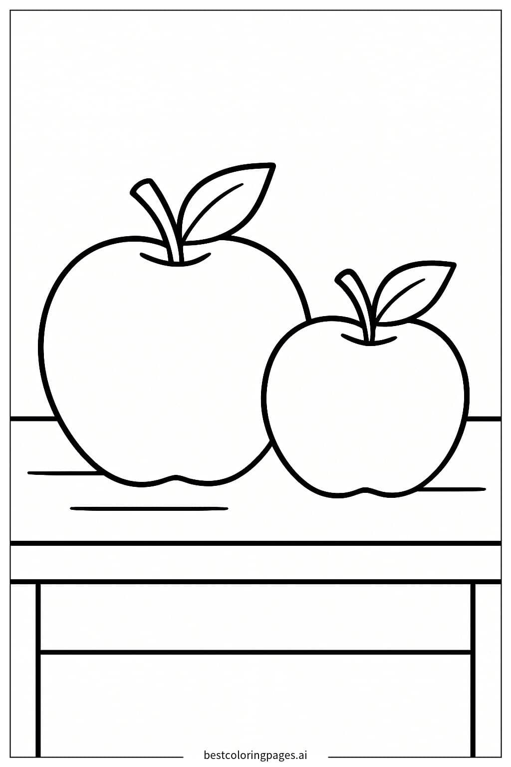 Two Apples on a Table Coloring Page