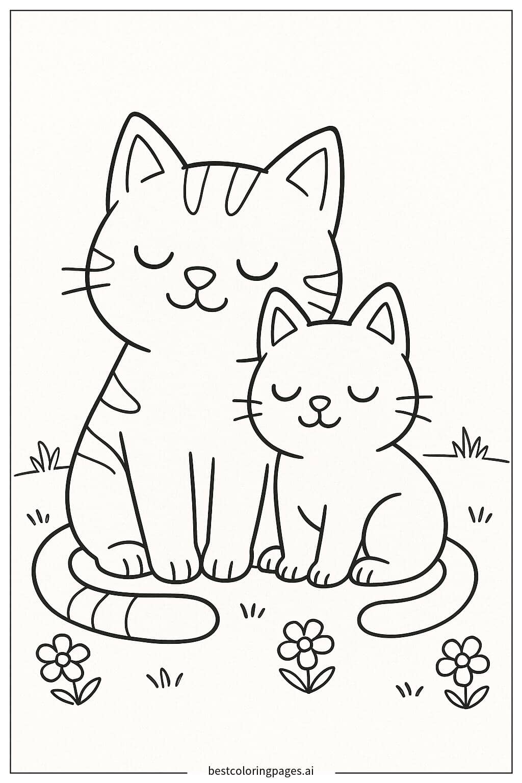 Two Cats Cuddling Together Coloring Page