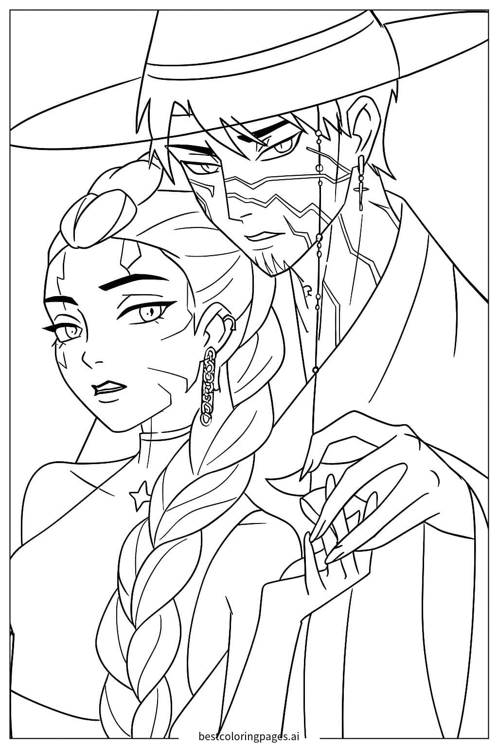 Dibujos de Dos personajes tomados de la mano para Colorear