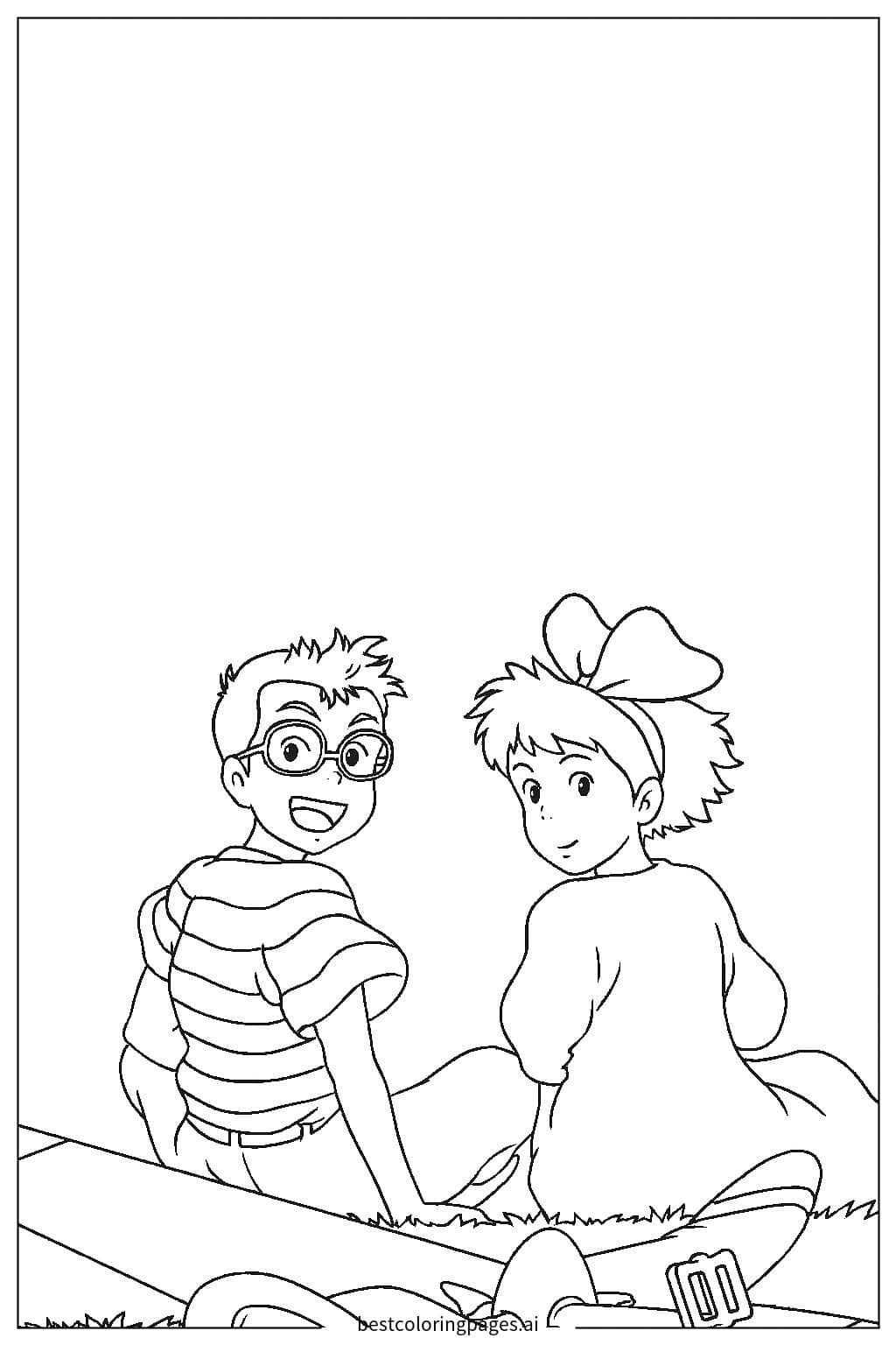 Two Friends Enjoying a Peaceful Moment Coloring Page