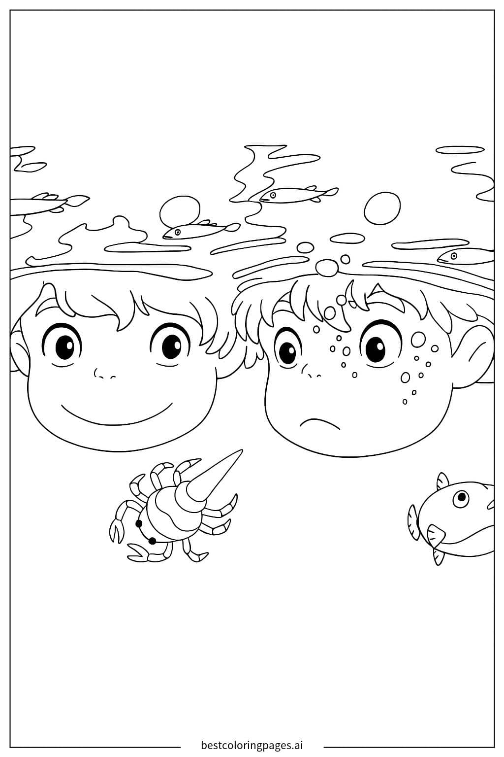 Coloriage Deux enfants sous l'eau