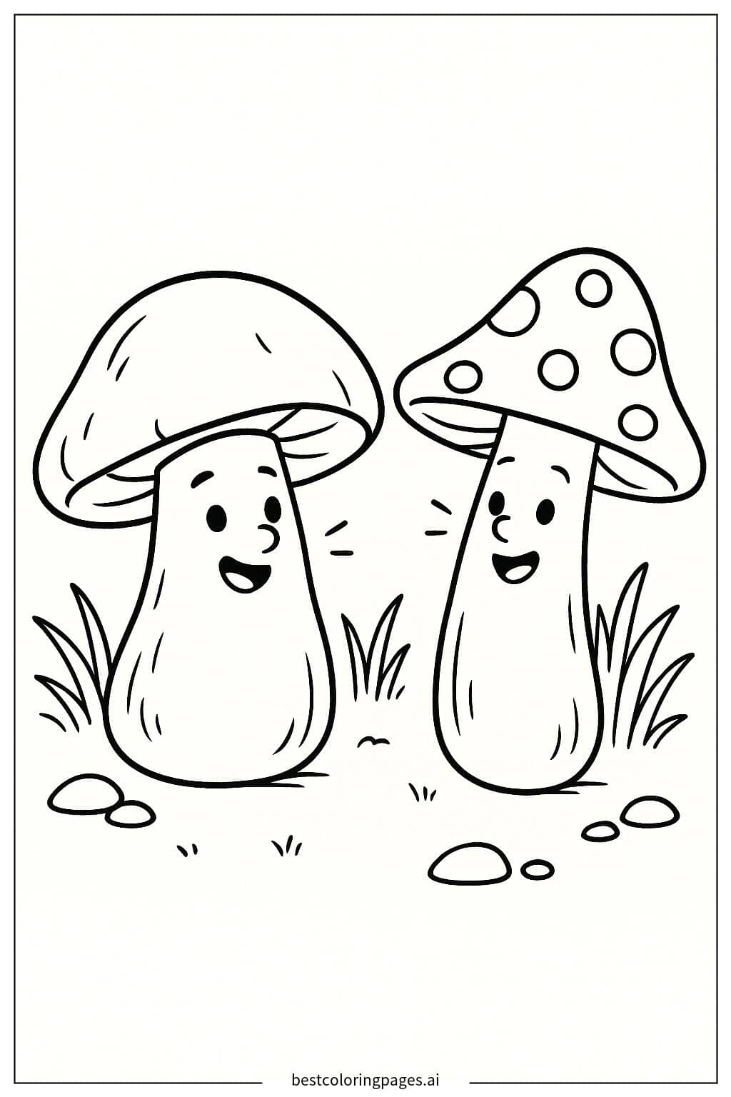 Two Mushrooms Having a Chat Coloring Page