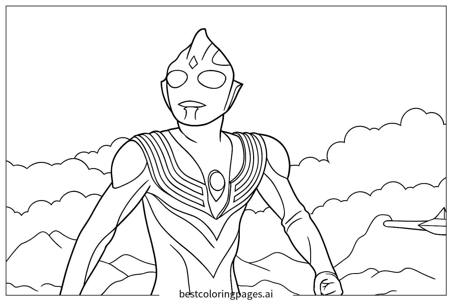 Coloriage Ultraman Tiga en Élévation