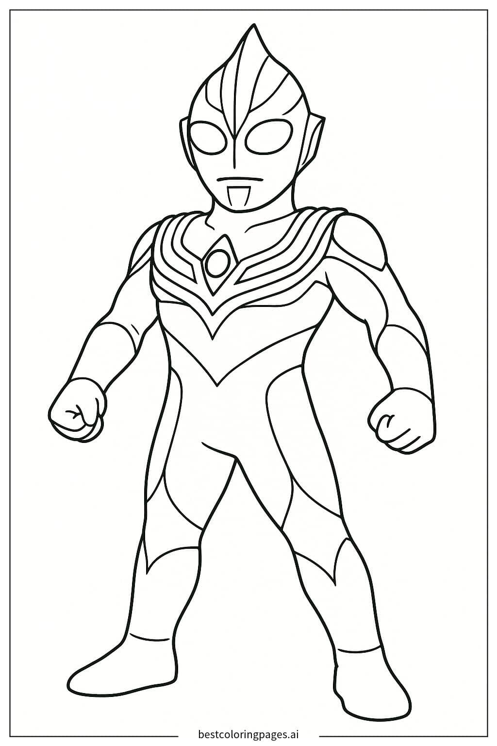 Ultraman Tiga in Heroic Standing Pose Coloring Page
