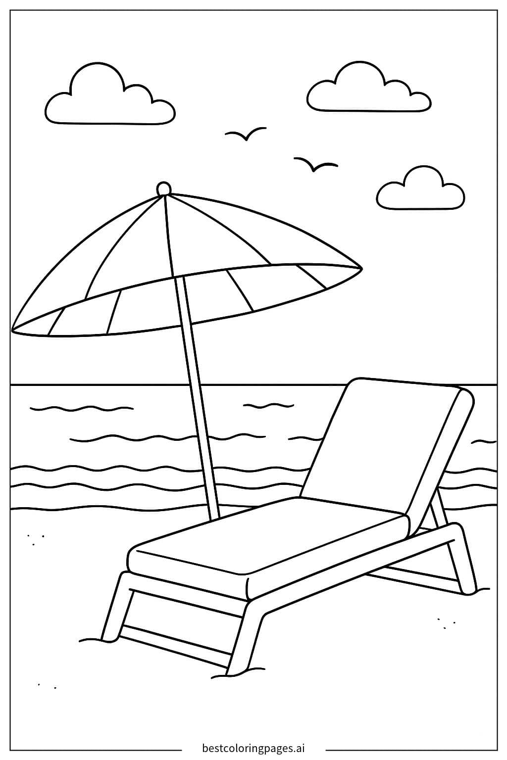 Desenhos de Guarda-sol e espreguiçadeira à beira-mar para Colorir