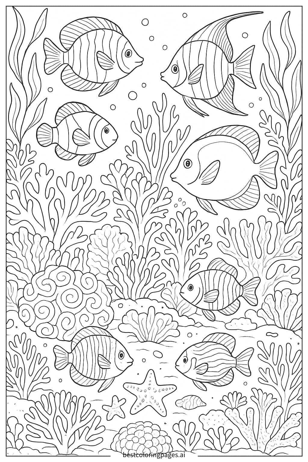 Underwater Adventure: Fish and Coral Coloring Page Coloring Page