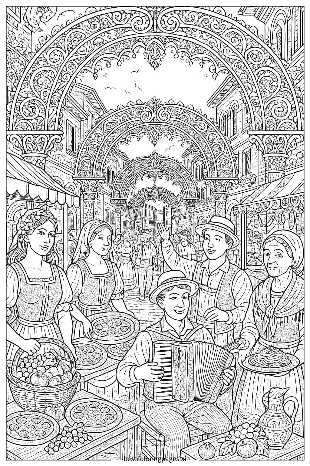 Disegni di Festival di strada vibrante italiano da Colorare