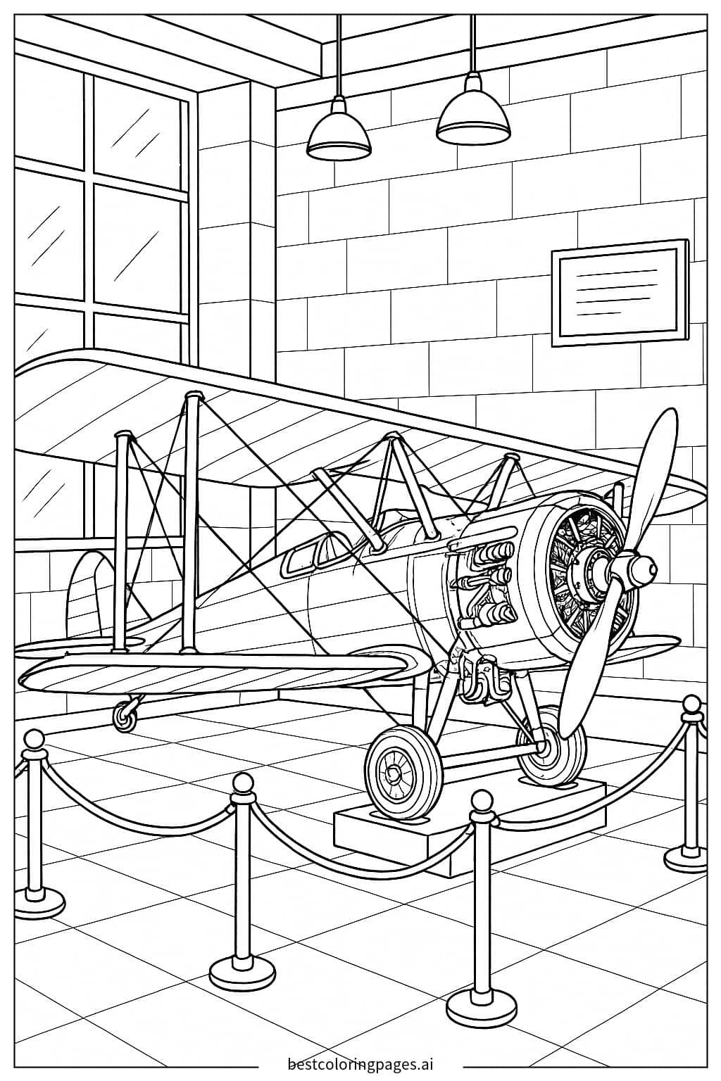Desenhos de Avião Vintage no Museu para Colorir