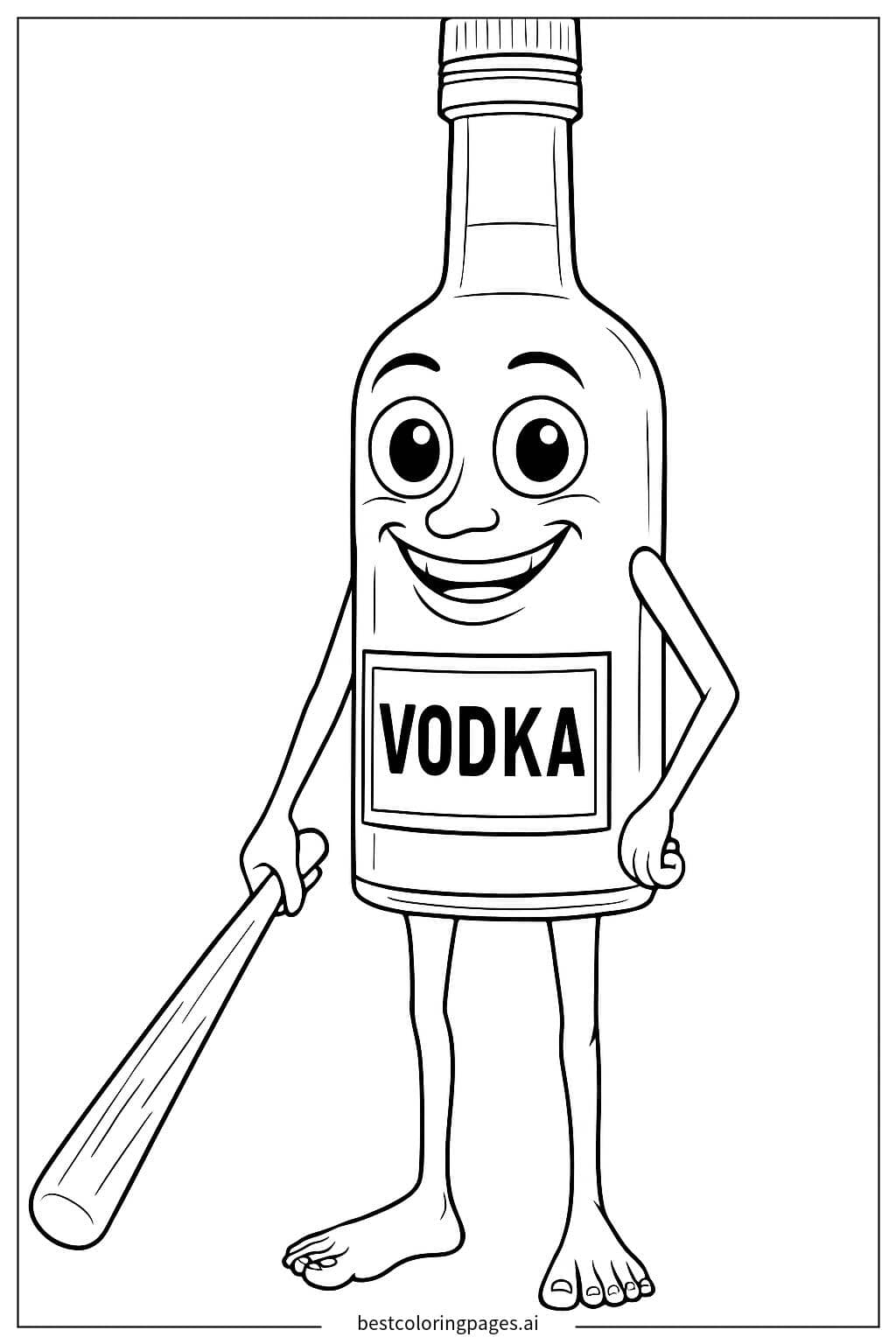 Disegni di Bottiglia di Vodka con Mazza da Baseball da Colorare