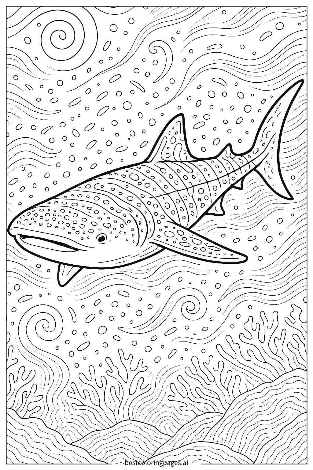 Coloriage Requin Baleine se Nourrissant de Plancton