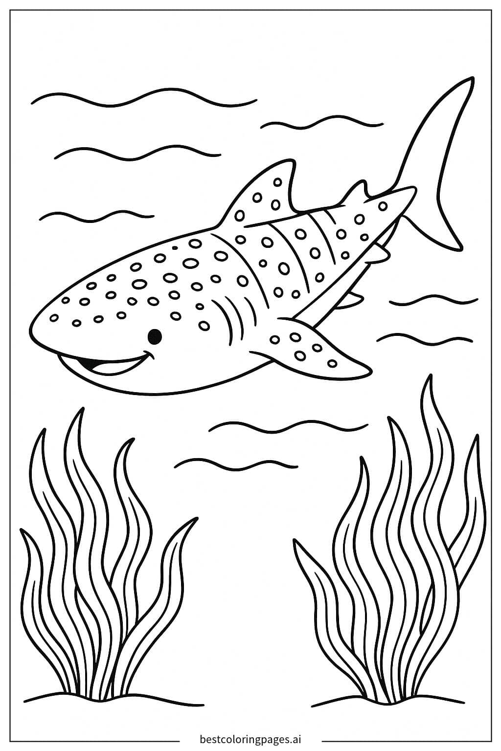 Coloriage Requin-baleine dans les Algues