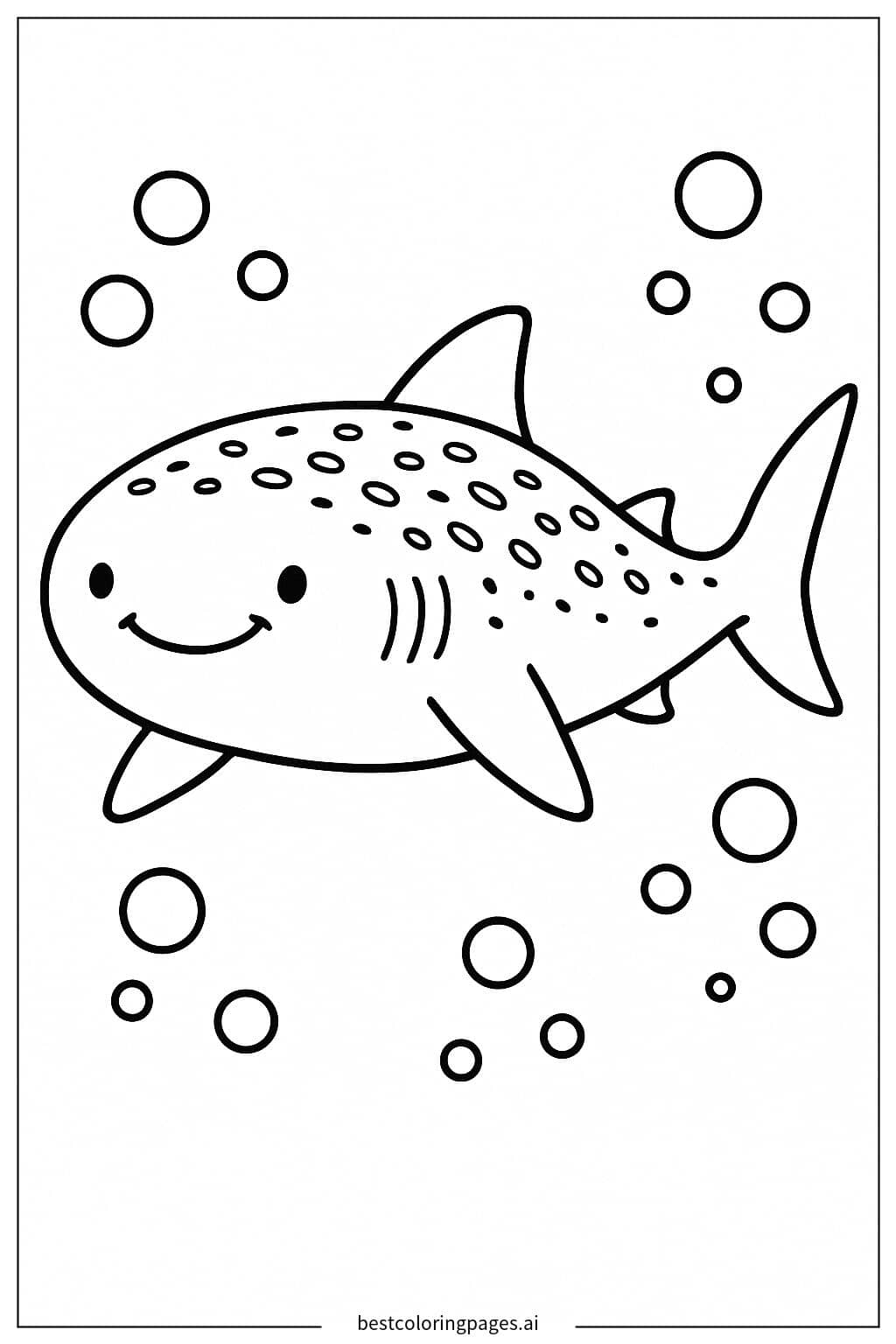 Whale Shark Swimming with Bubbles Coloring Page