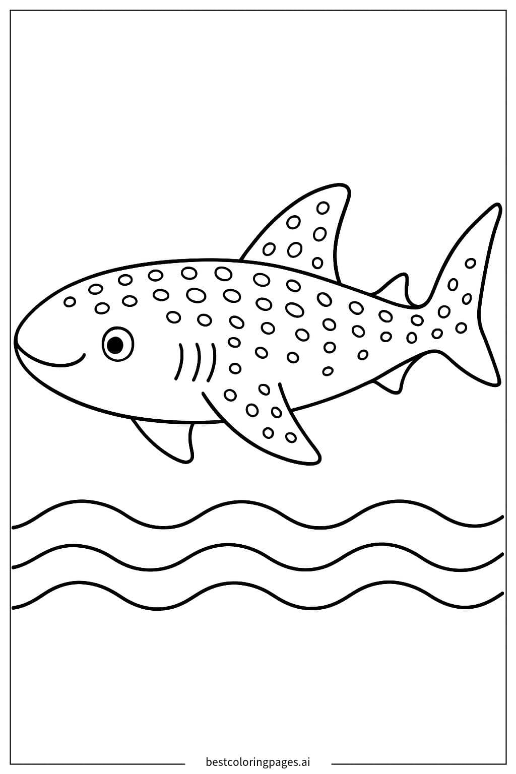 Coloriage Requin Baleine avec Vagues Simples
