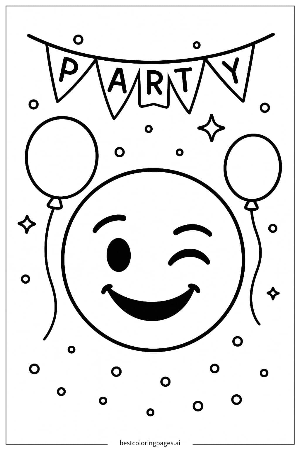 Winking Face Emoji at a Party Coloring Page