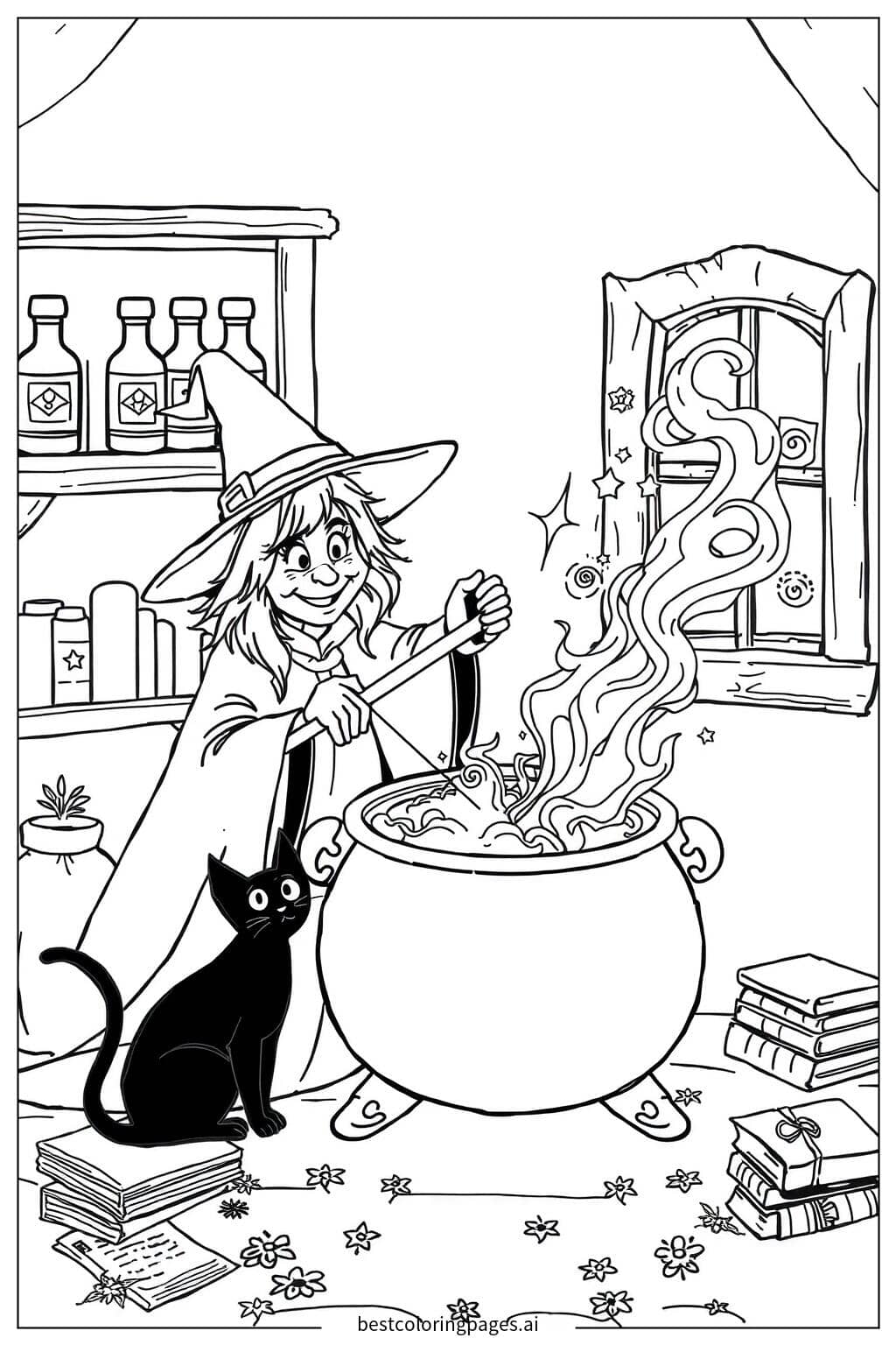 Witch Brewing a Magical Potion Coloring Page