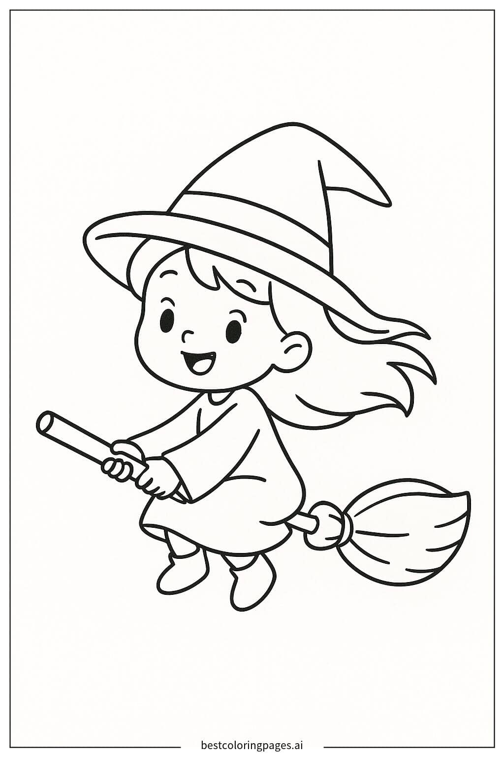 Witch Flying on a Broomstick Coloring Page