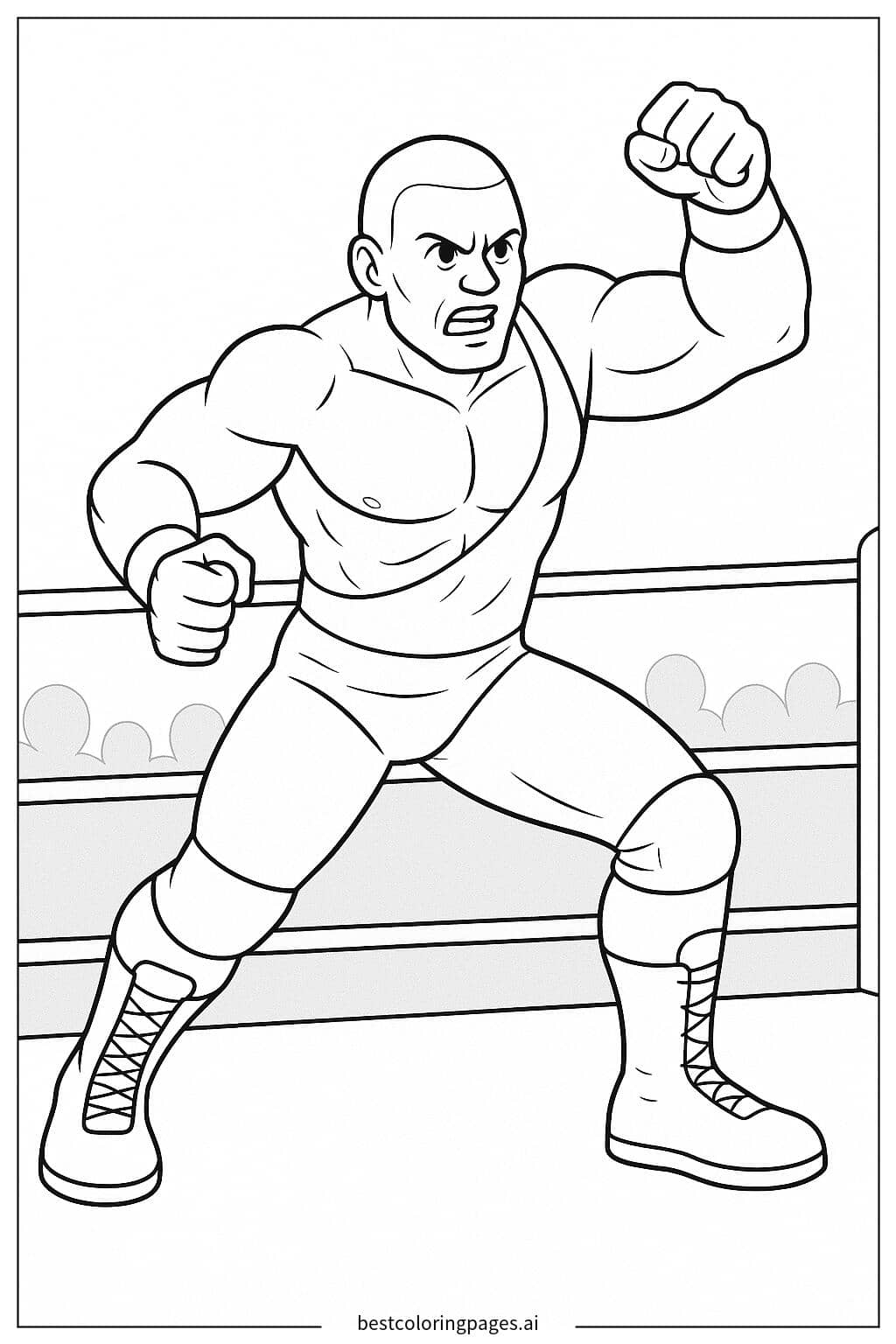 Desenhos de Lutador em Pose no Ringue para Colorir