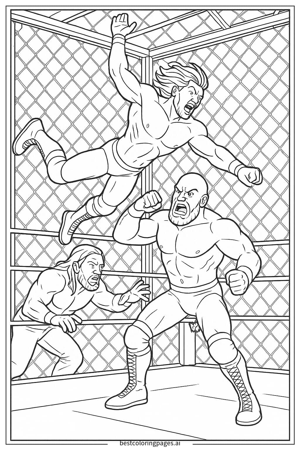 Desenhos de Lutadores em uma Luta na Gaiola para Colorir