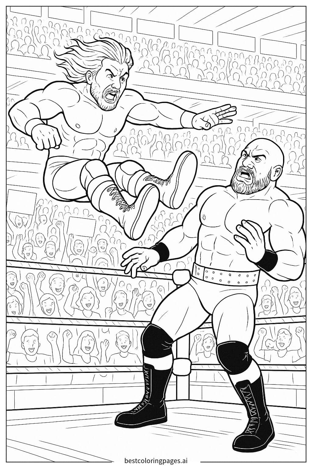 Desenhos de Luta de Wrestling no Ringue para Colorir