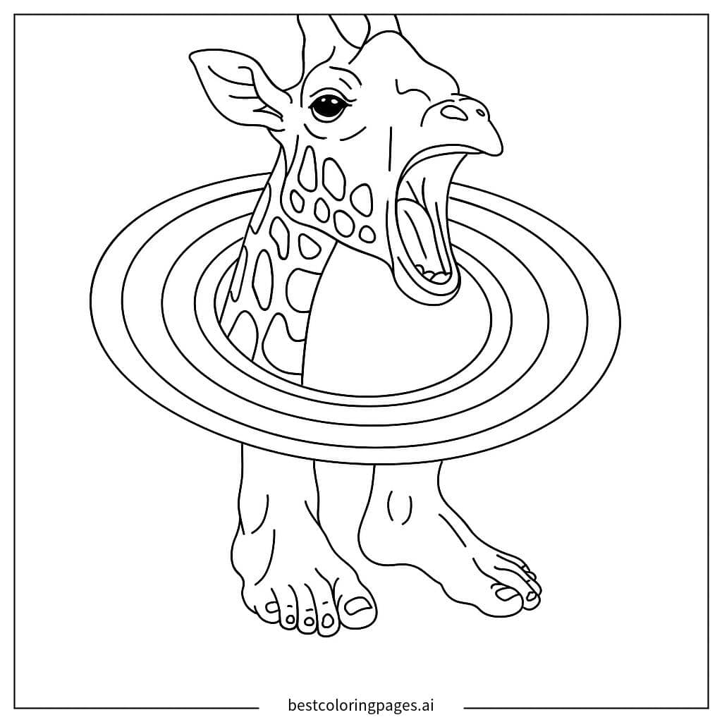 Disegni di Giraffa sbadigliante con piedi da Colorare