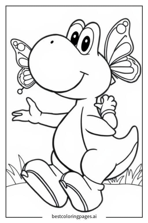 Dibujos de Yoshi y una mariposa revoloteando para Colorear