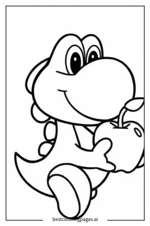 Dibujos de Yoshi sosteniendo una manzana para Colorear