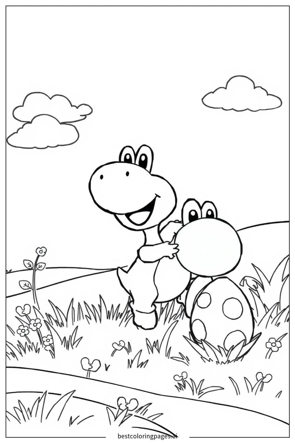 Dibujos de Yoshi jugando con un huevo para Colorear