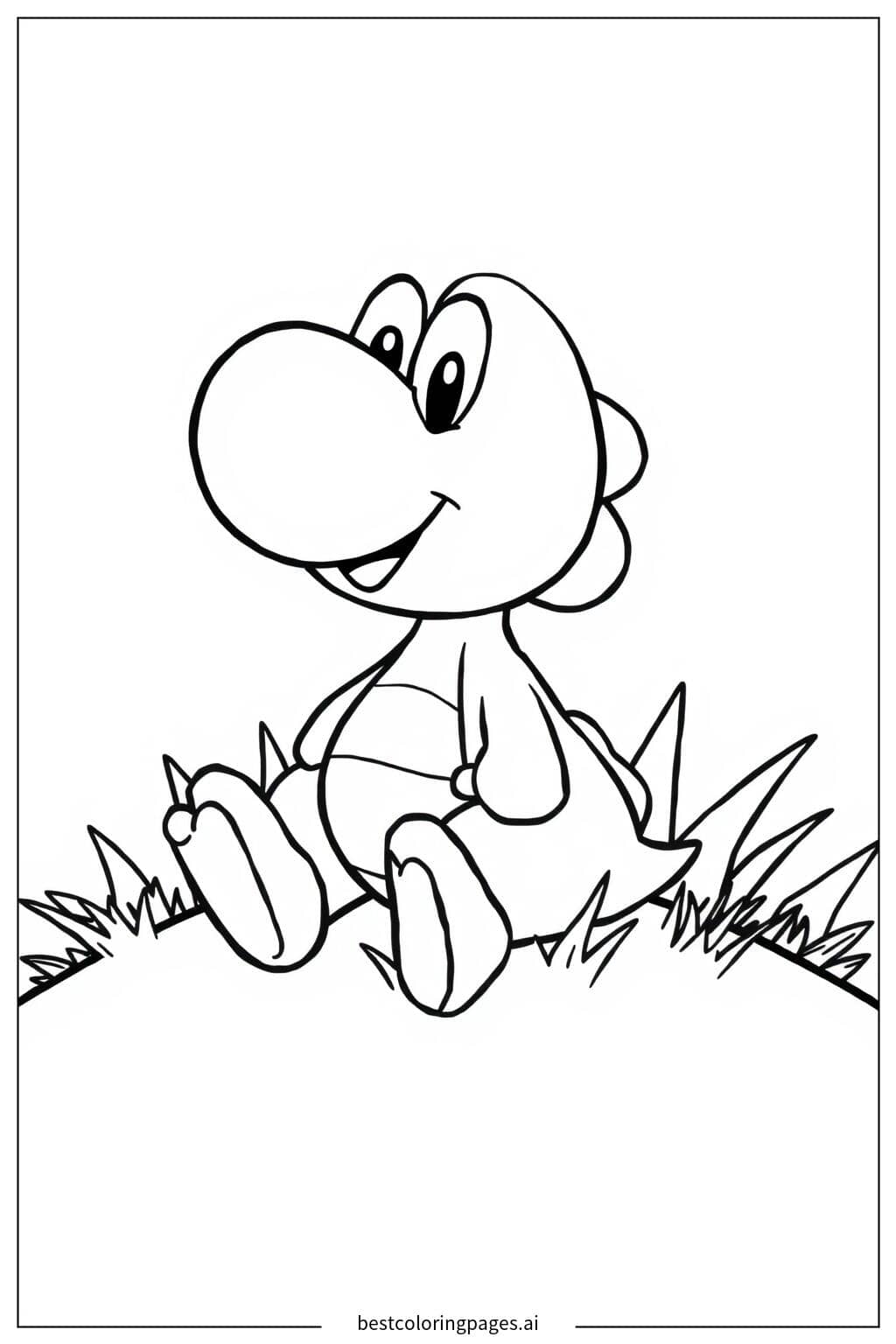 Yoshi Relaxing on a Grassy Hill Coloring Page