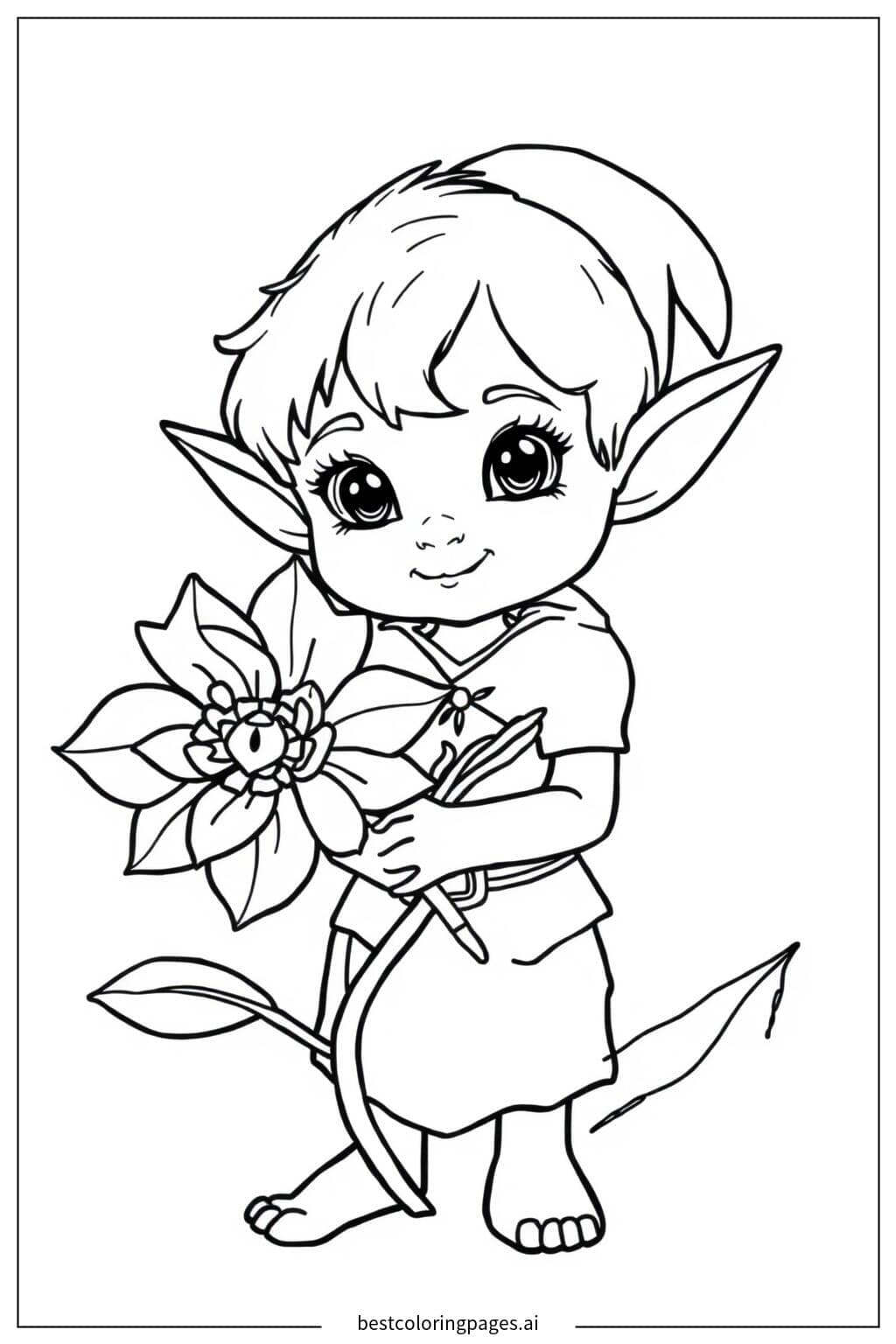 小精灵与魔法花朵 涂色页