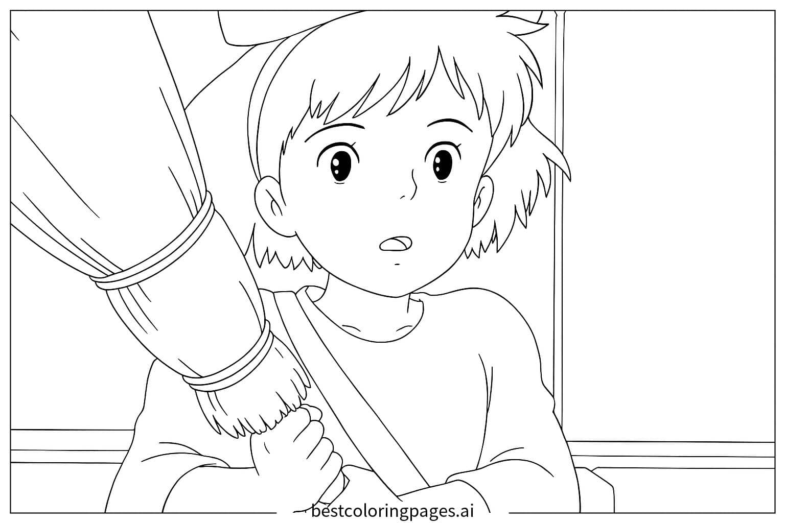 Young Witch on a Magical Flight Coloring Page