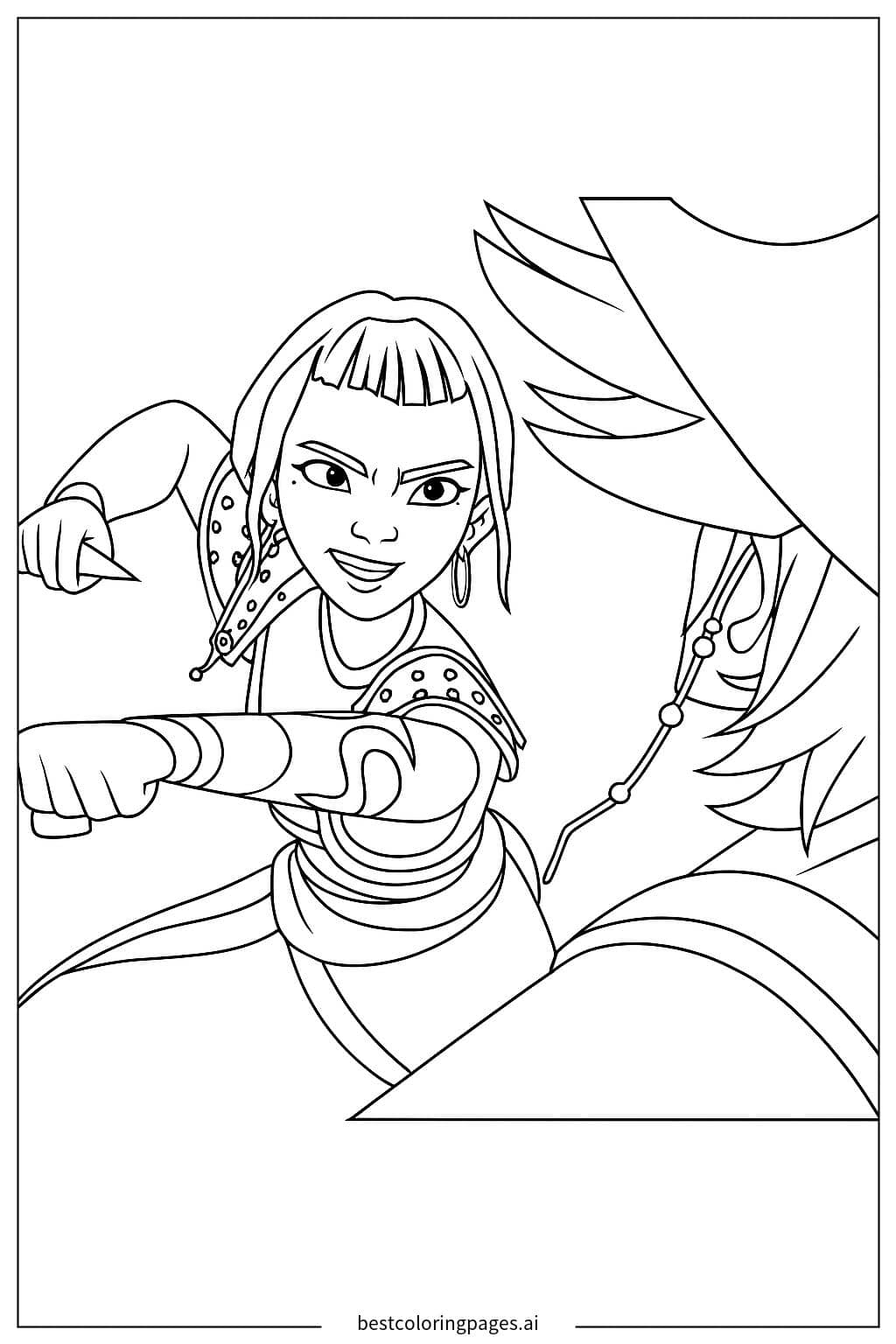 Zoey Girl Fighting Fiercely Coloring Page