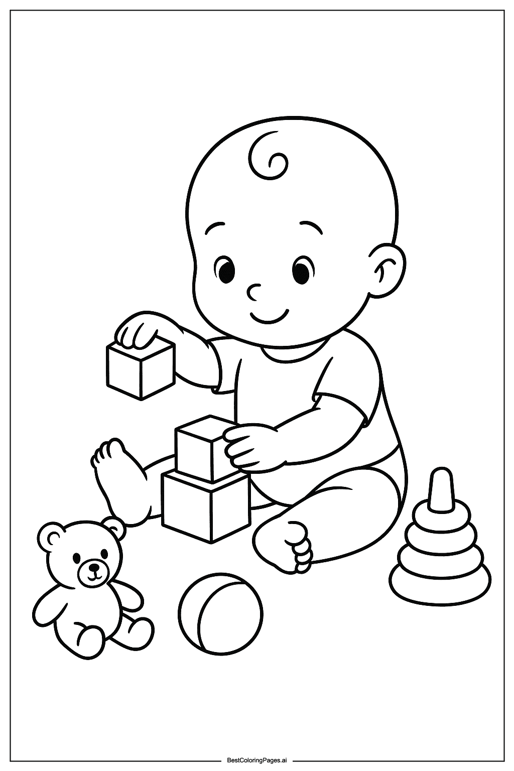 Baby playing with blocks Coloring Page