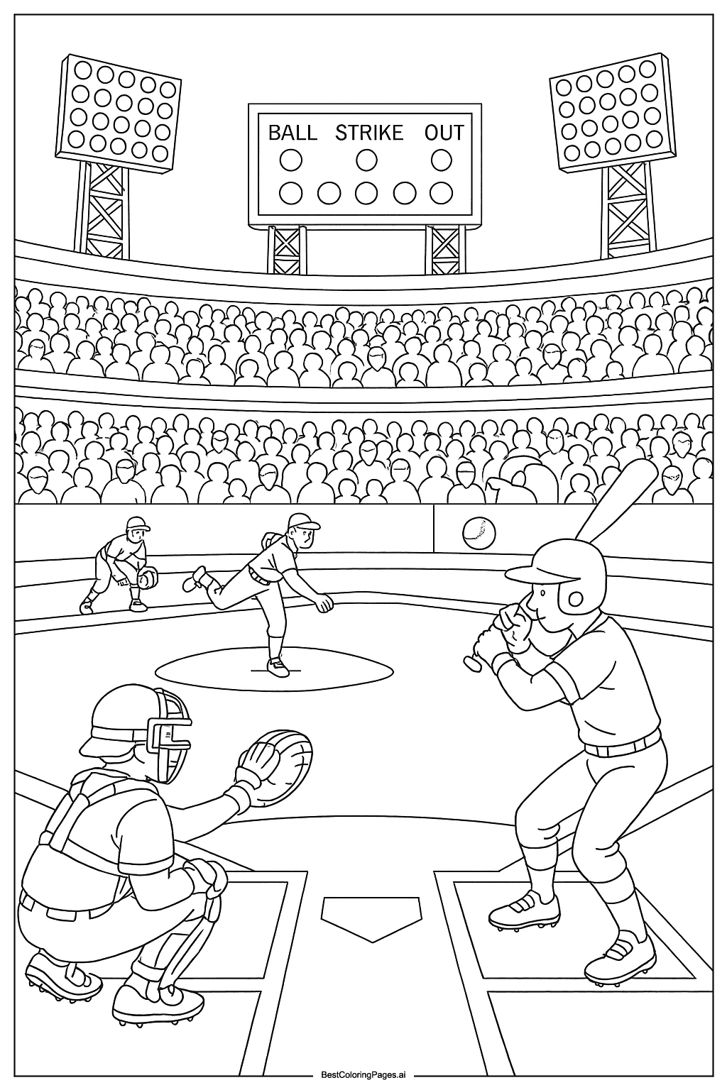 Baseball game at stadium Coloring Page
