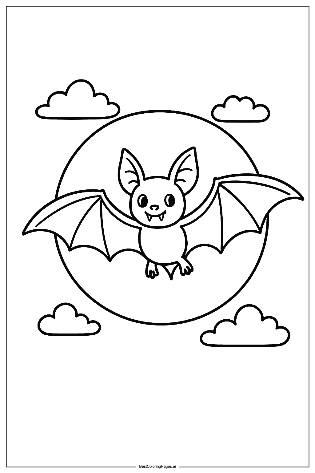 Bat over moon Coloring Page