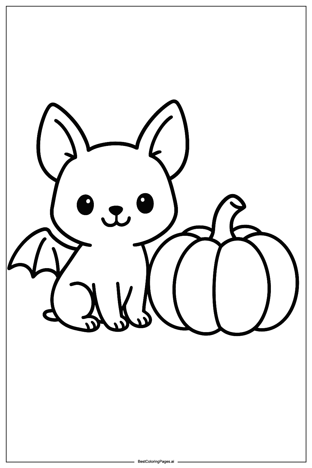 Bat with pumpkin Coloring Page