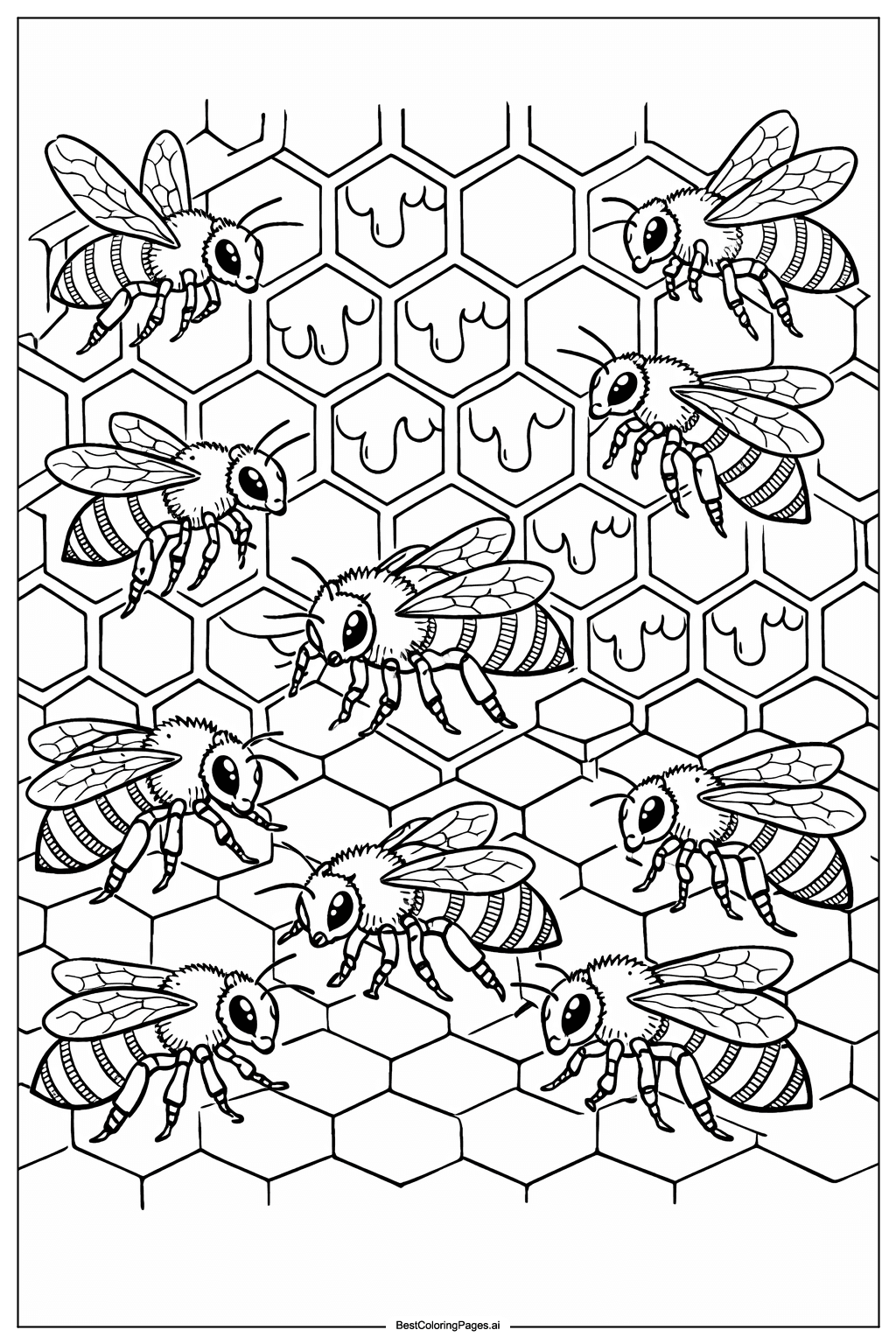 Bees working in hive Coloring Page