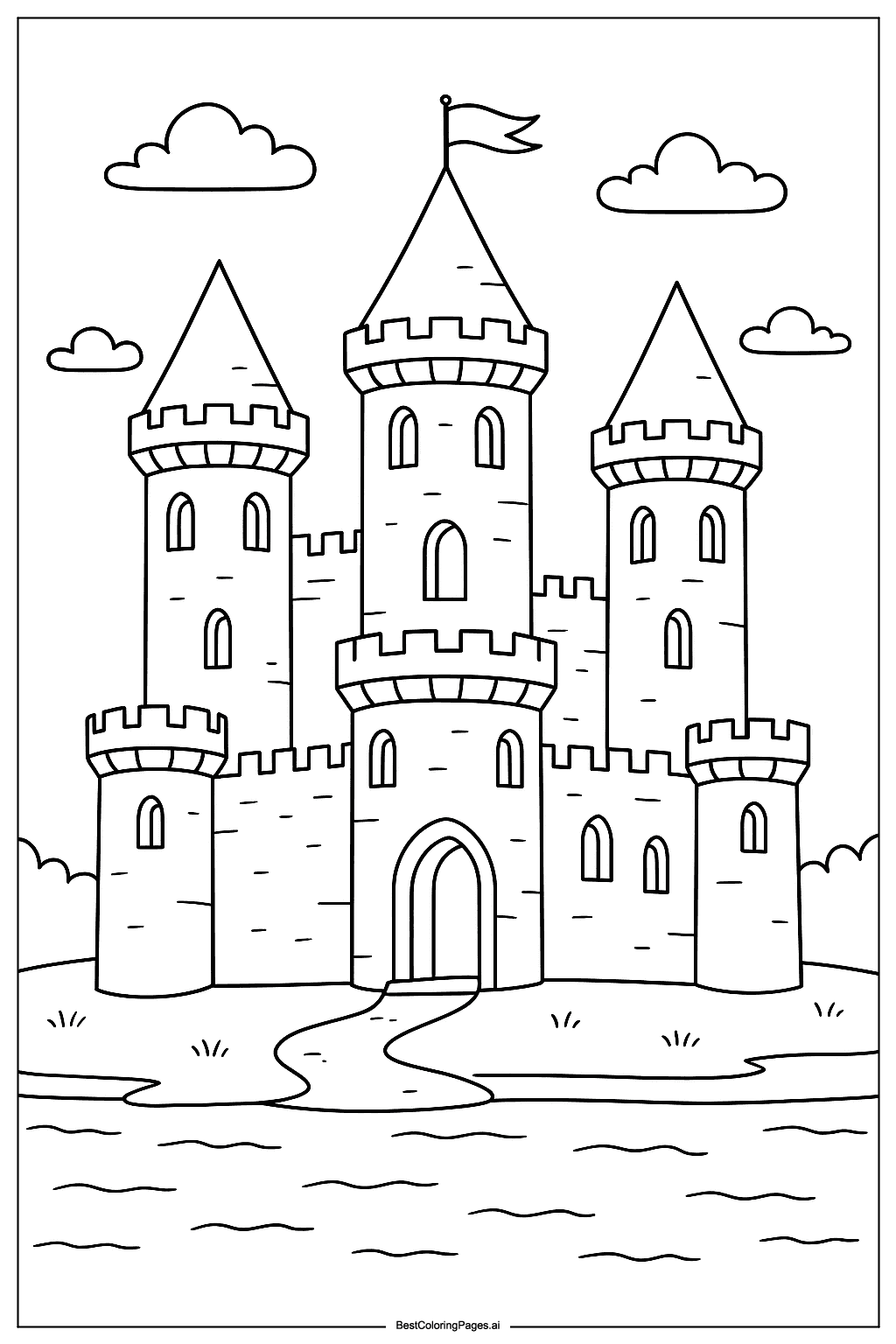 Castle by the lake Coloring Page