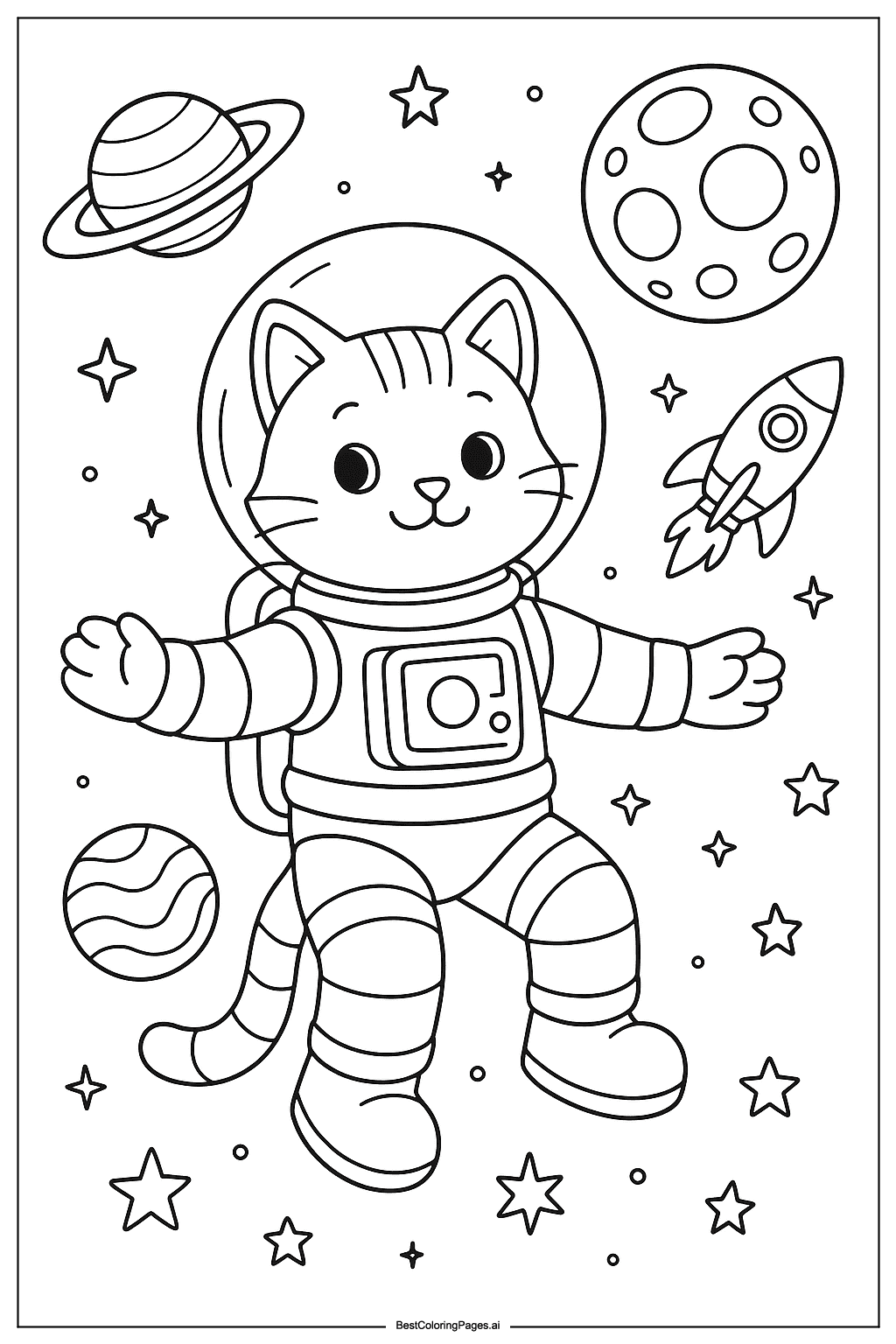 Cat astronaut in space Coloring Page