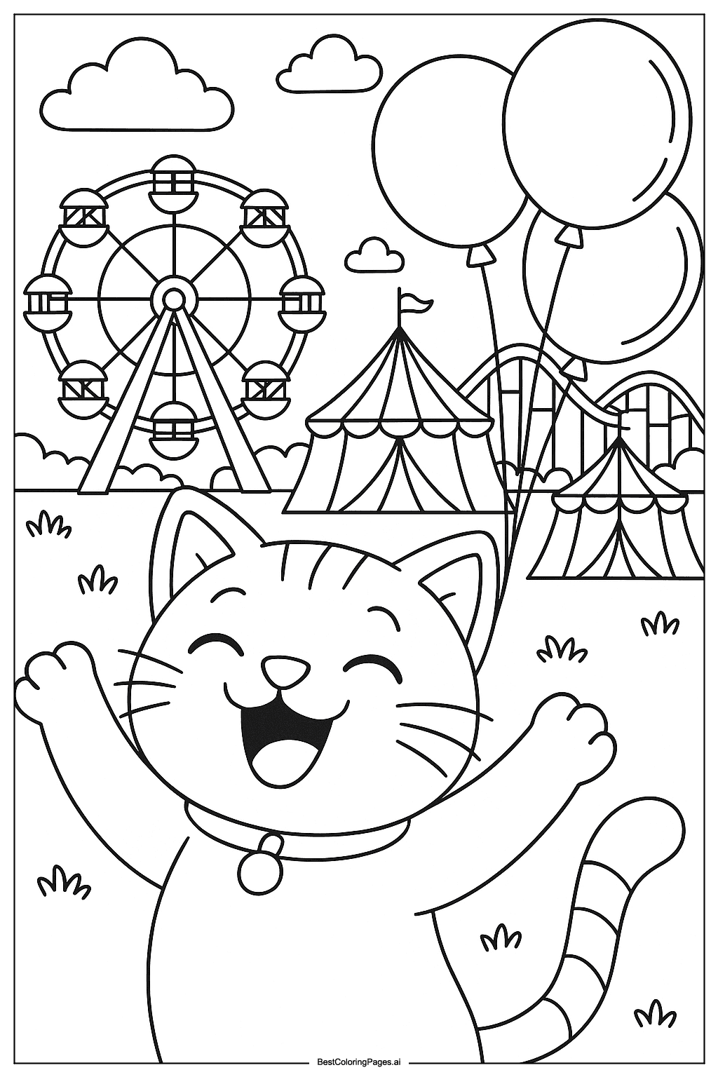 Cat at carnival Coloring Page