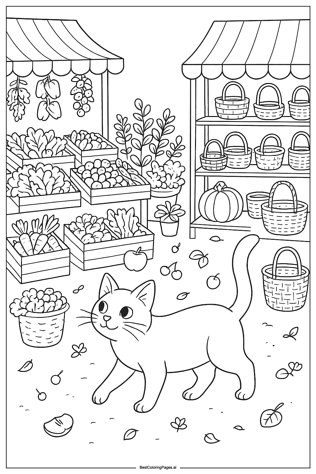 Cat at the marketplace Coloring Page