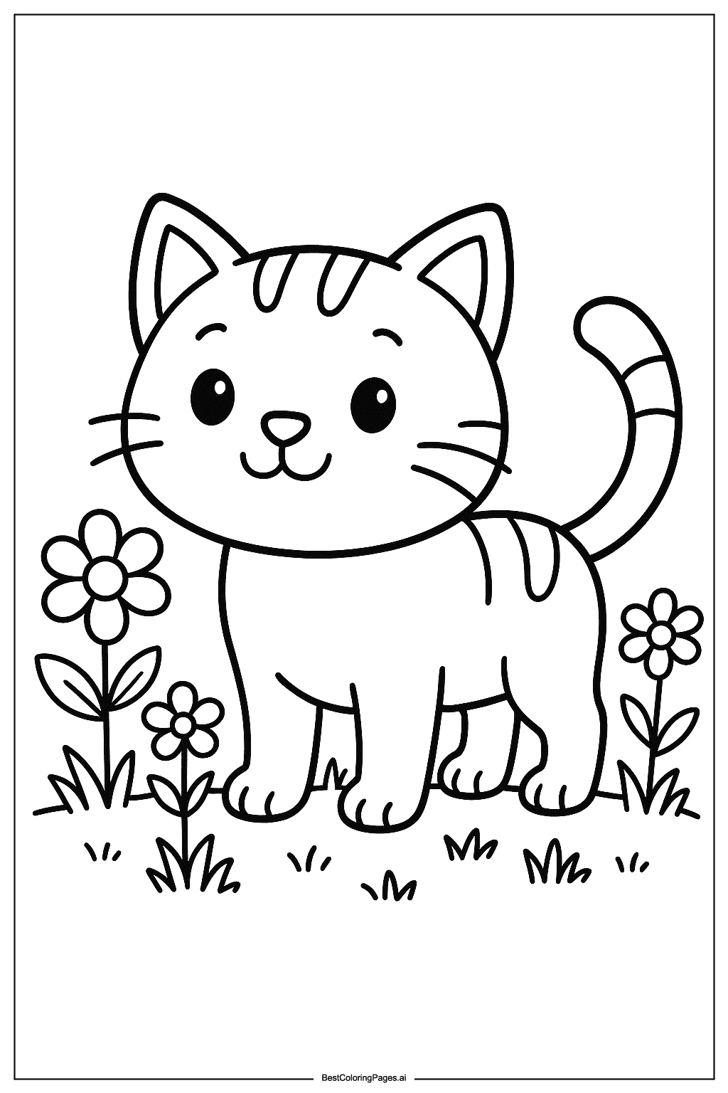 Cat in a garden Coloring Page